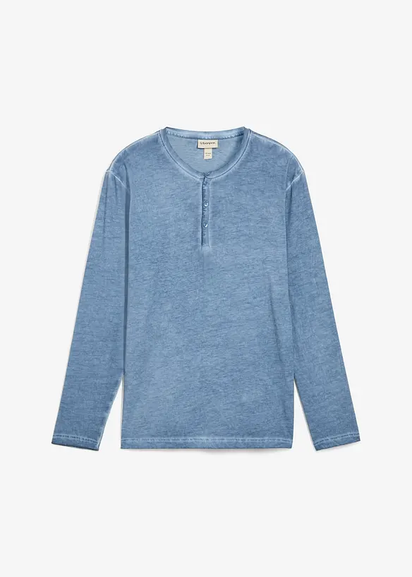 Henleyshirt, Langarm in gewaschener Optik aus reiner Bio-Baumwolle in blau von vorne - bonprix