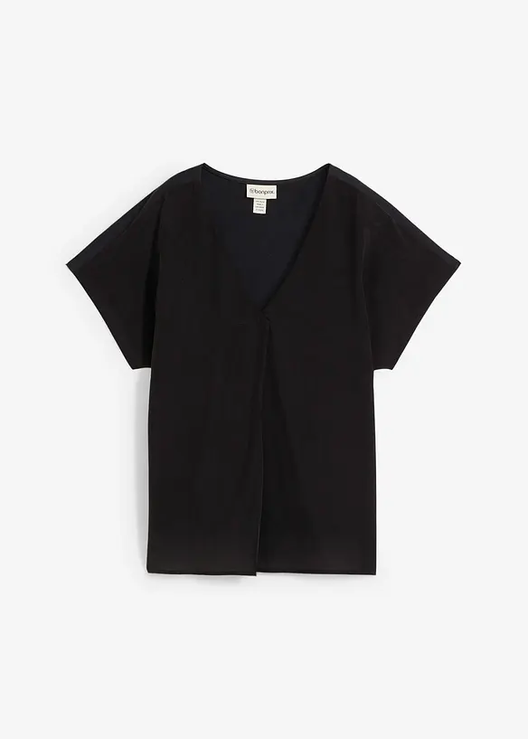 Shirt mit Seidenanteil und Webeinsatz in schwarz von vorne - bonprix