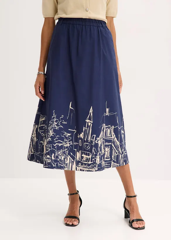 Midirock aus reiner Bio-Baumwolle in blau von vorne - bonprix Midirock aus reiner Bio-Baumwolle in blau von vorne - bonprix