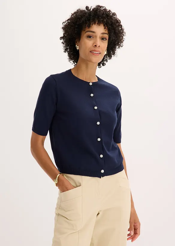 Feinstrickjacke aus feinem Viskose-Mix in blau von vorne (im Anschnitt) - bonprix Feinstrickjacke aus feinem Viskose-Mix in blau von vorne (im Anschnitt) - bonprix
