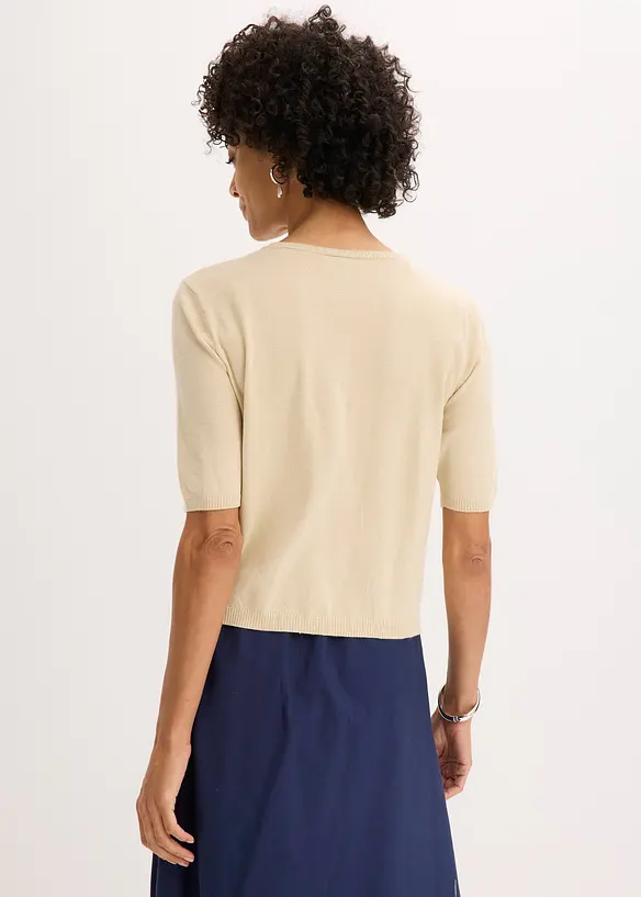 Feinstrickjacke aus feinem Viskose-Mix in beige von hinten (im Anschnitt) - bonprix