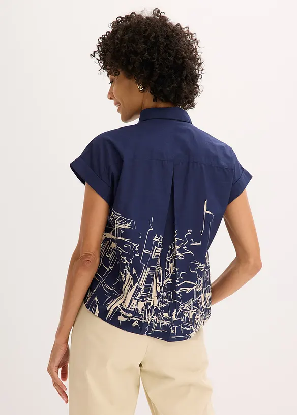Oversized Popeline Kurzarmbluse aus Baumwolle in blau von hinten (im Anschnitt) - bonprix