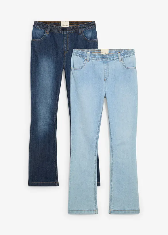 Schlupfjeans Mid Waist (2er Pack) in blau von vorne - bonprix