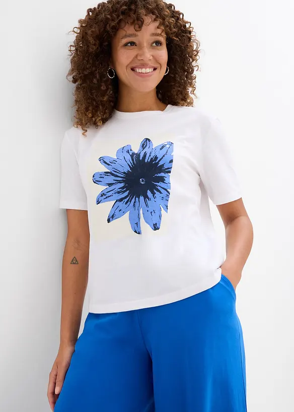 Bedrucktes T-Shirt aus reiner Baumwolle in weiß von vorne (im Anschnitt) - bonprix Bedrucktes T-Shirt aus reiner Baumwolle in weiß von vorne (im Anschnitt) - bonprix