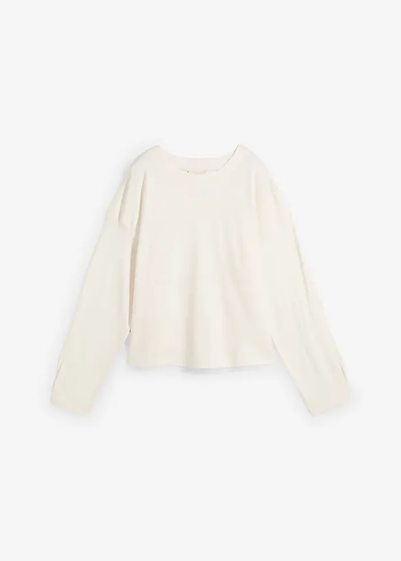 Weites Langarmshirt aus reiner Baumwolle in beige von vorne - bonprix Weites Langarmshirt aus reiner Baumwolle in beige von vorne - bonprix