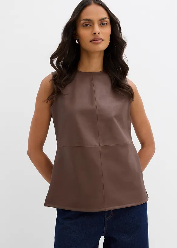 Lederimitat-Top in braun von vorne (im Anschnitt) - bonprix