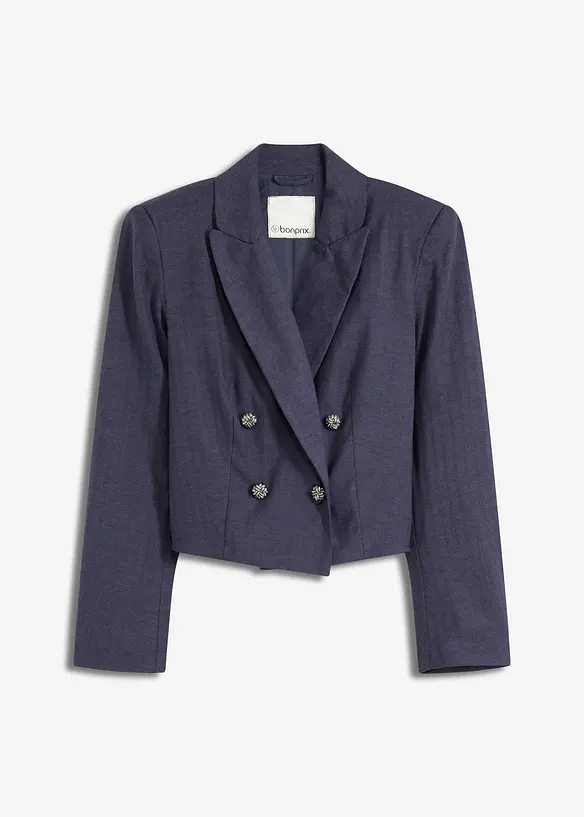 Kurzblazer mit markanten Schultern in blau von vorne - bonprix
