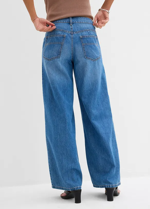 Wide-Leg-Jeans Mid Waist in blau von hinten - bonprix