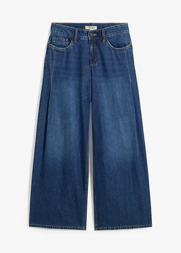 Wide-Leg-Jeans Mid Waist in blau von vorne - bonprix