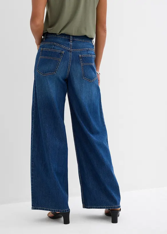 Wide-Leg-Jeans Mid Waist in blau von hinten - bonprix