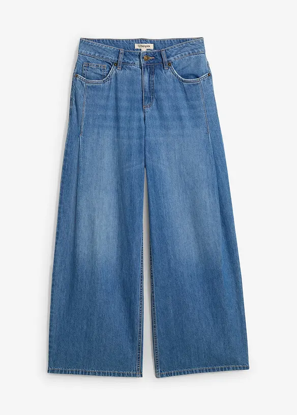 Wide-Leg-Jeans Mid Waist in blau von vorne - bonprix
