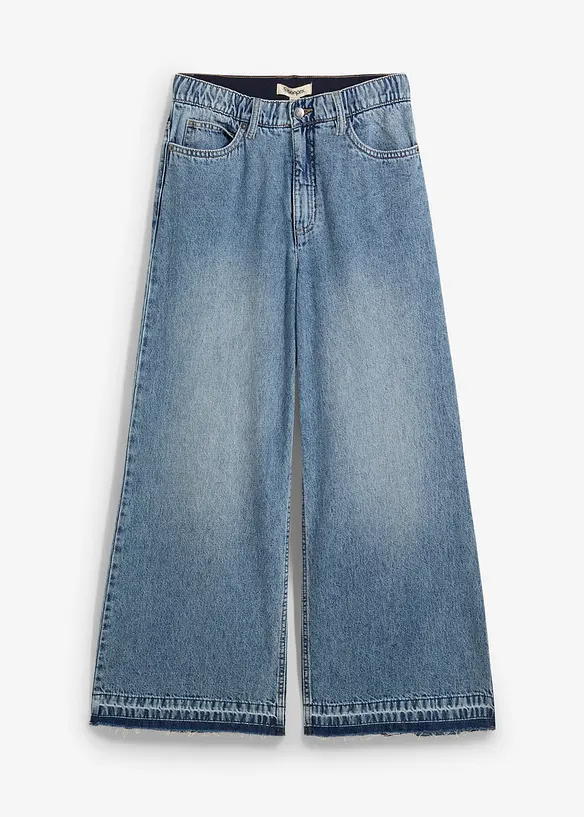 Wide-Leg-Jeans High Waist, cropped in blau von vorne - bonprix
