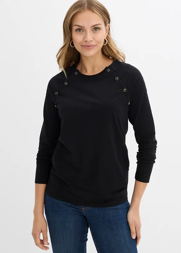 2-in-1 Umstands- und Stillshirt aus Baumwolle in schwarz von vorne (im Anschnitt) - bonprix
