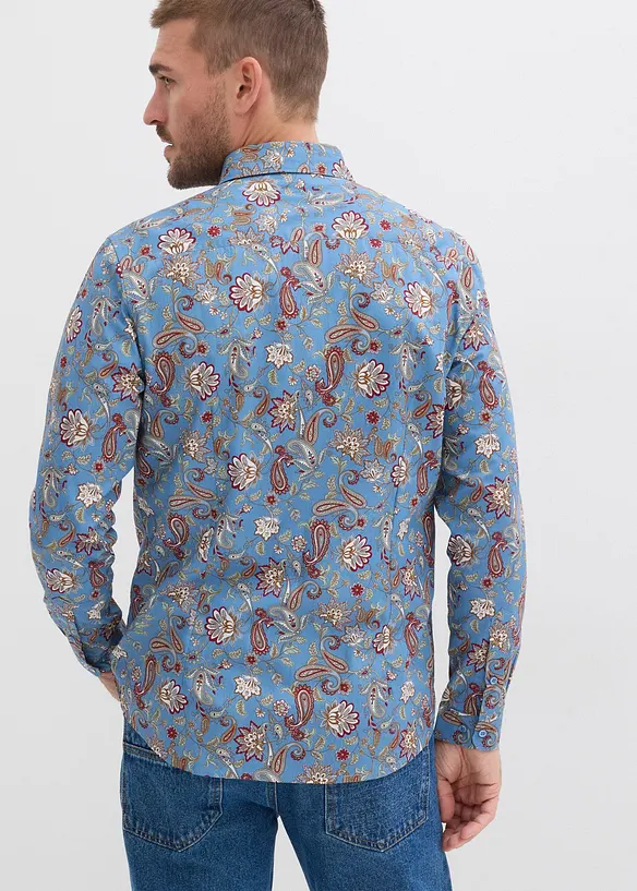 Business-Hemd aus Baumwolle in Slim Fit in blau von hinten (im Anschnitt) - bonprix