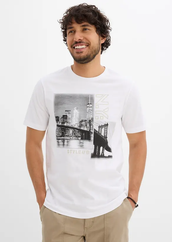 T-Shirt aus reiner Bio-Baumwolle in weiß von vorne (im Anschnitt) - bonprix
