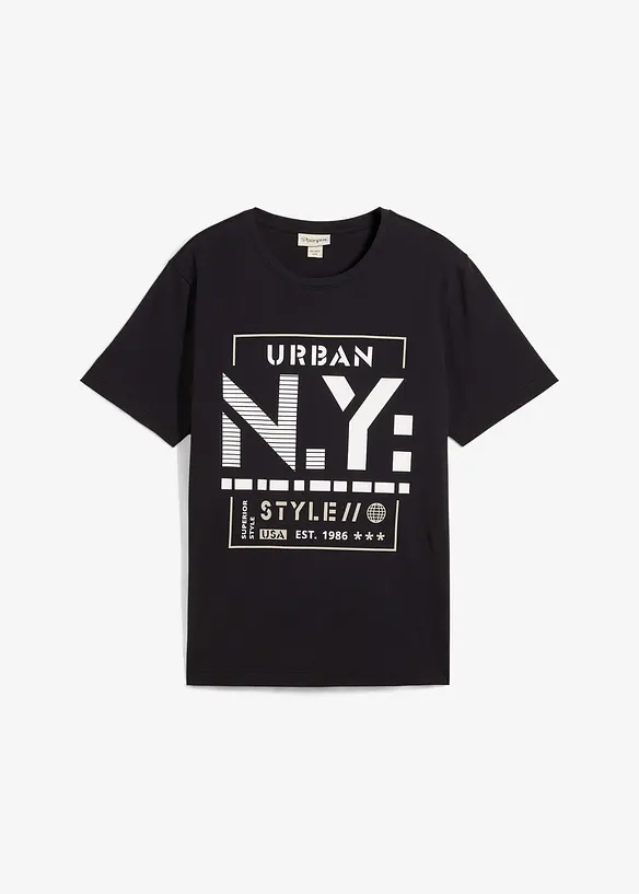 T-Shirt aus reiner Bio-Baumwolle in schwarz von vorne - bonprix