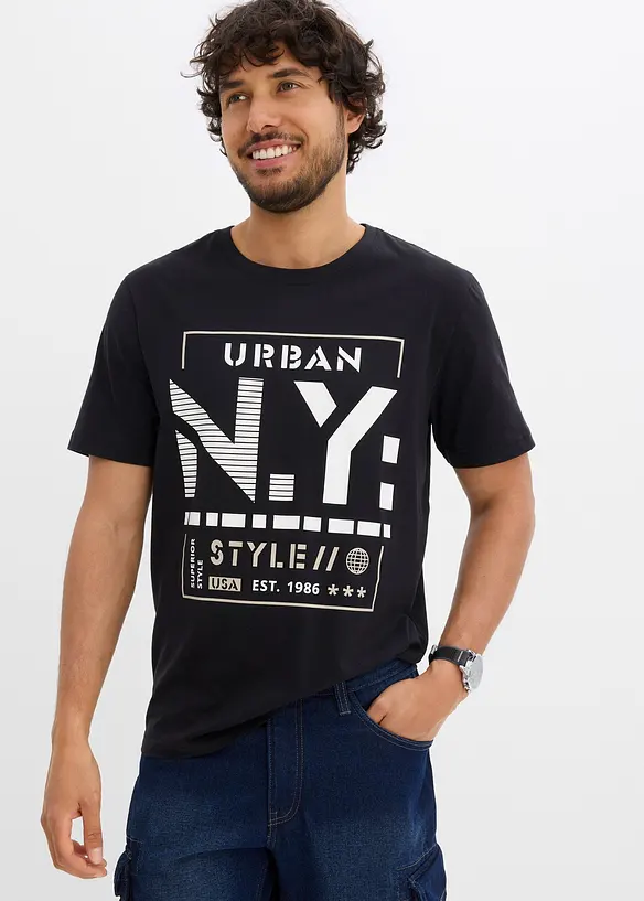 T-Shirt aus reiner Bio-Baumwolle in schwarz von vorne (im Anschnitt) - bonprix