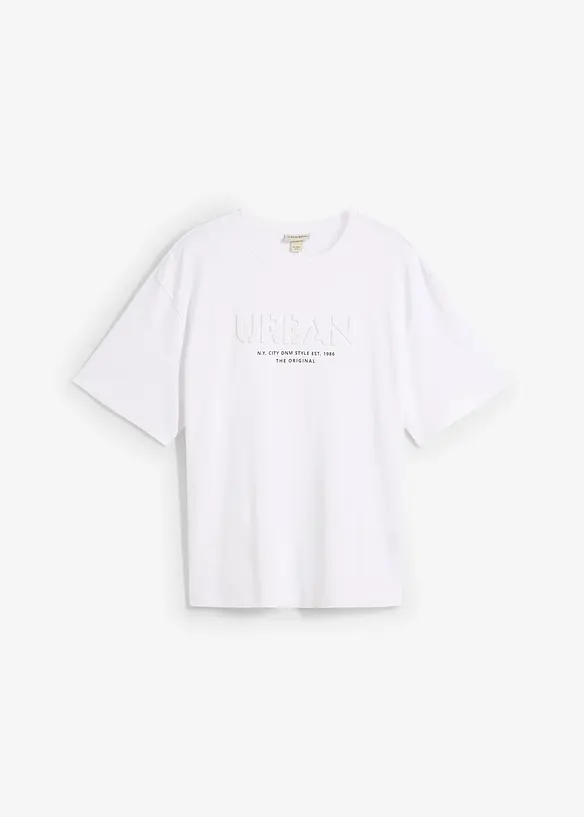 T-Shirt mit 3D-Print aus schwerer Bio-Baumwollqualität, Loose Fit in weiß von vorne - bonprix