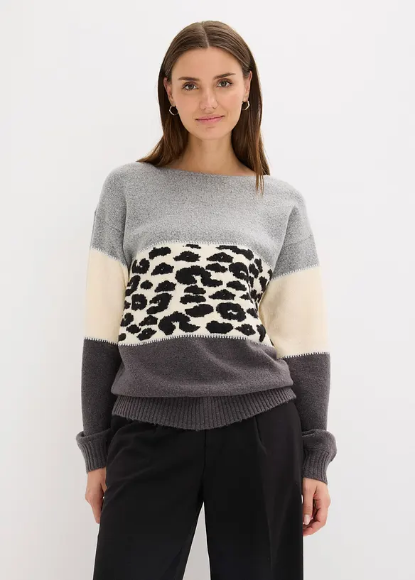 Oversize-Pullover in grau von vorne (im Anschnitt) - bonprix
