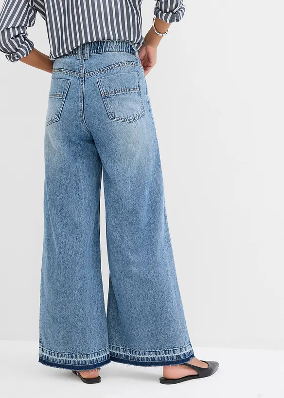 Wide-Leg-Jeans High Waist, cropped in blau von hinten - bonprix