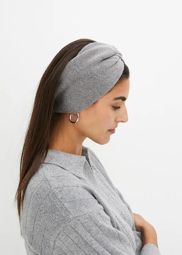 Stirnband aus flauschigem Strick in grau von vorne (im Anschnitt) - bonprix
