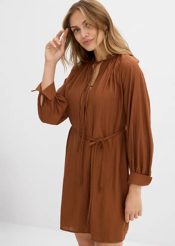Umstands- und Stillblusenkleid aus fließender Viskose in braun von vorne (Totalaufnahme) - bonprix Umstands- und Stillblusenkleid aus fließender Viskose in braun von vorne (Totalaufnahme) - bonprix