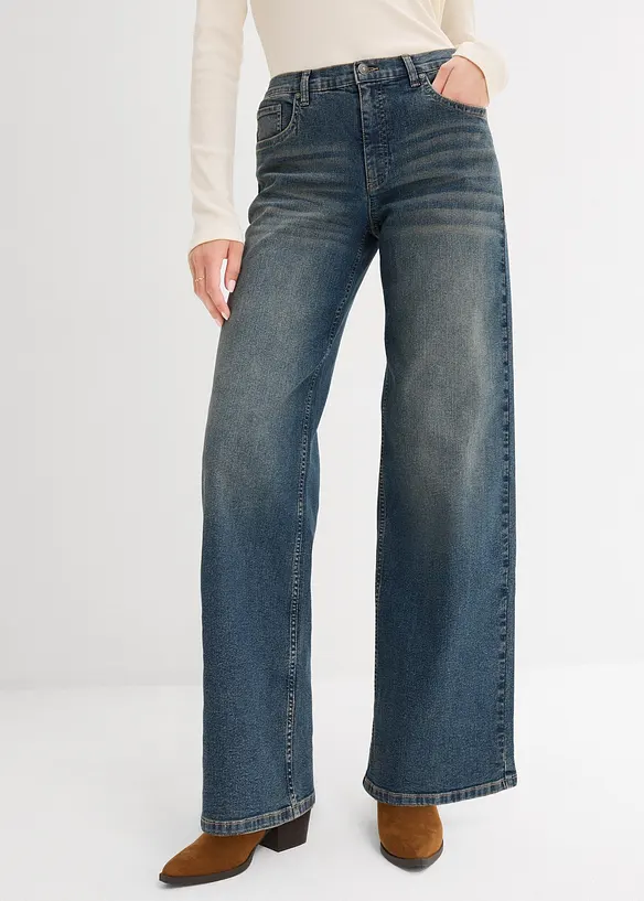 Wide-Leg-Jeans, High Waist in blau von vorne - bonprix