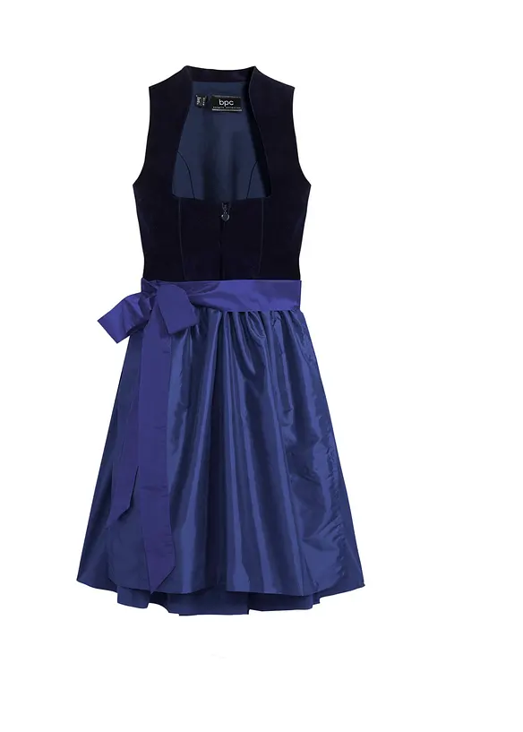 Dirndl mit Samt-Mieder und Satin-Schürze (2-tlg.Set) in blau von vorne - bonprix