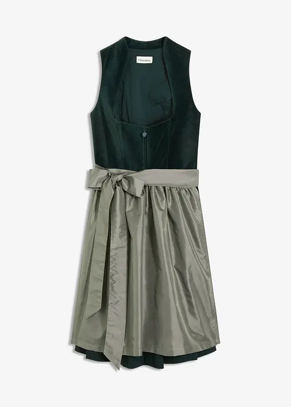 Dirndl mit Samt-Mieder und Satin-Schürze (2-tlg.Set) in grün von vorne - bonprix