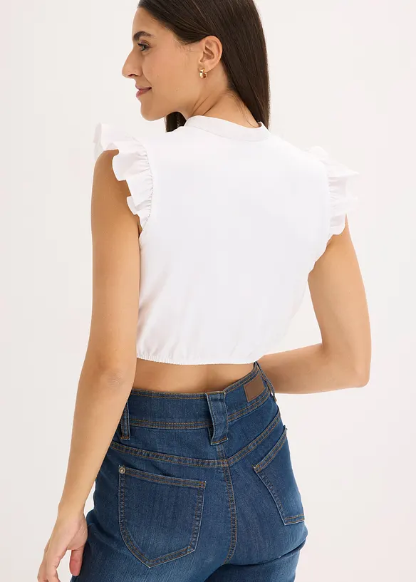 Dirndlbluse mit Stehkragen und Rüschen-Ärmel in weiß von hinten (im Anschnitt) - bonprix