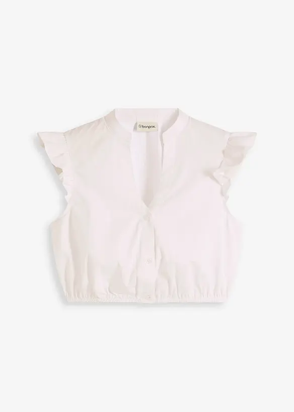 Dirndlbluse mit Stehkragen und Rüschen-Ärmel in weiß von vorne - bonprix