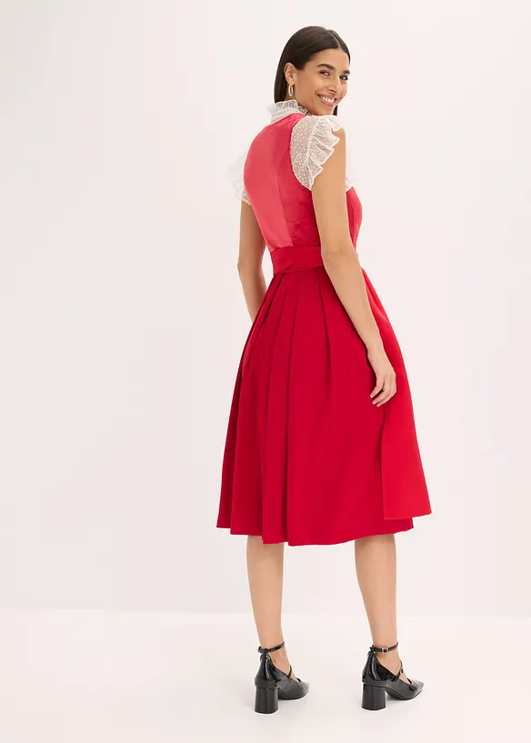 Dirndl mit Samt in Midilänge (2-tlg.Set) in rot von hinten (Totalaufnahme) - bonprix