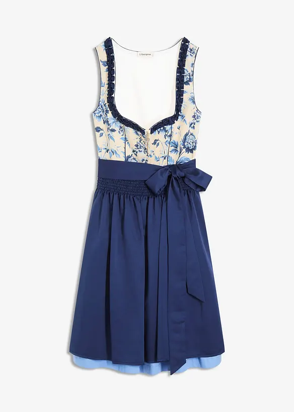 Dirndl mit bestickter Schürze (2-tlg.Set) in blau von vorne - bonprix