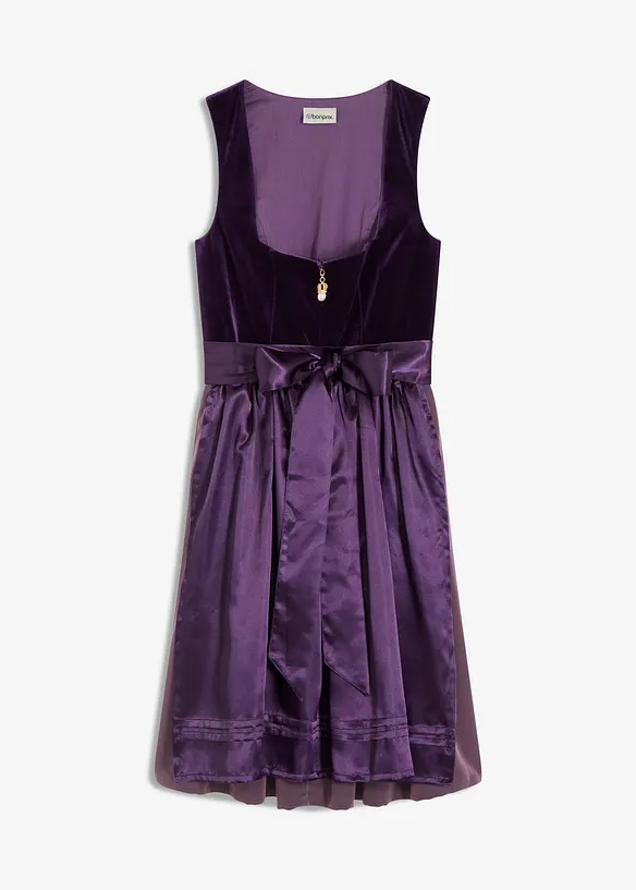Dirndl mit Samt in Midilänge (2-tlg.Set) in lila von vorne - bonprix