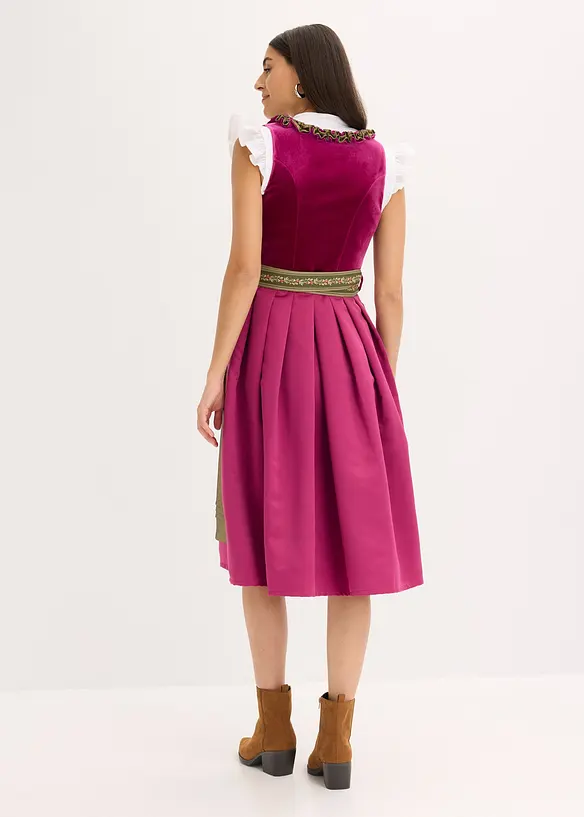 Dirndl mit Samt in Midilänge (2-tlg.Set) in pink von hinten (Totalaufnahme) - bonprix