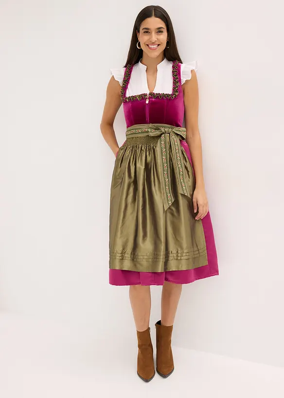 Dirndl mit Samt in Midilänge (2-tlg.Set) in pink von vorne (Totalaufnahme) - bonprix
