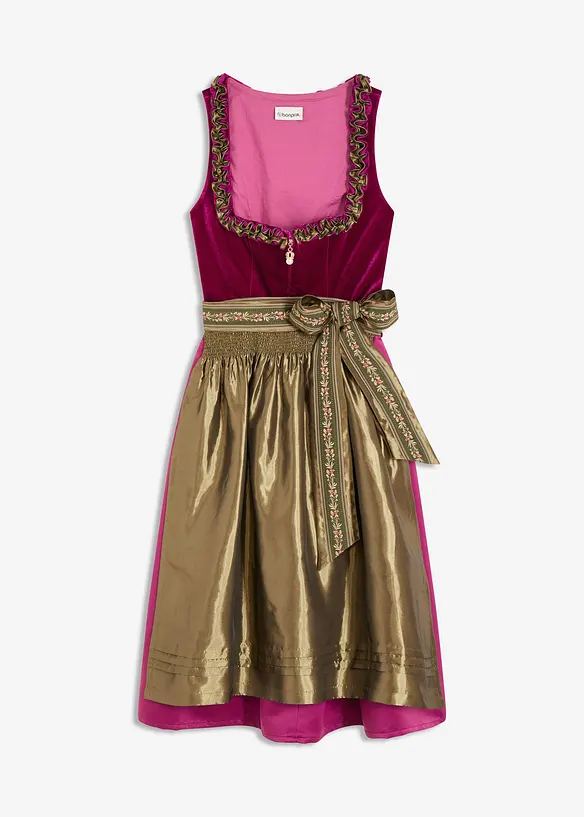 Dirndl mit Samt in Midilänge (2-tlg.Set) in pink von vorne - bonprix