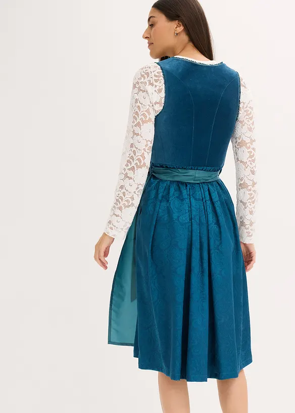 Dirndl mit Samt in Midilänge (2-tlg.Set) in blau von hinten (Totalaufnahme) - bonprix
