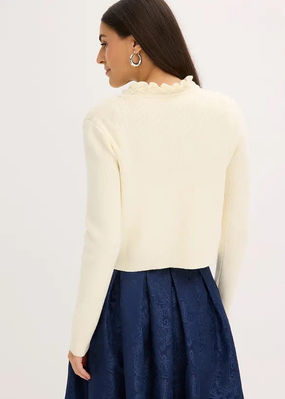 Trachten-Strickjacke in weiß von hinten (im Anschnitt) - bonprix