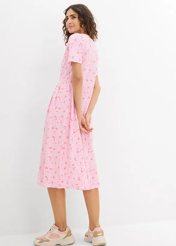 Baumwoll-Jerseykleid, Midilänge in rosa von hinten (Totalaufnahme) - bonprix