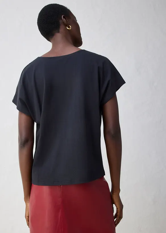 Shirt mit Seidenanteil und Webeinsatz in schwarz von hinten (im Anschnitt) - bonprix