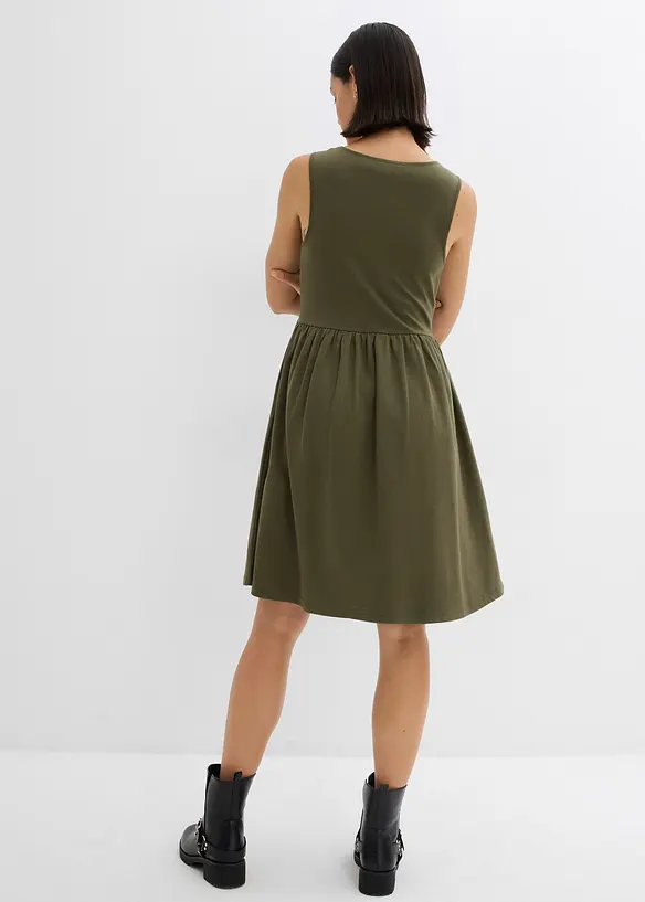 Shirtkleid mit Taschen aus reiner Baumwolle in grün von hinten (Totalaufnahme) - bonprix
