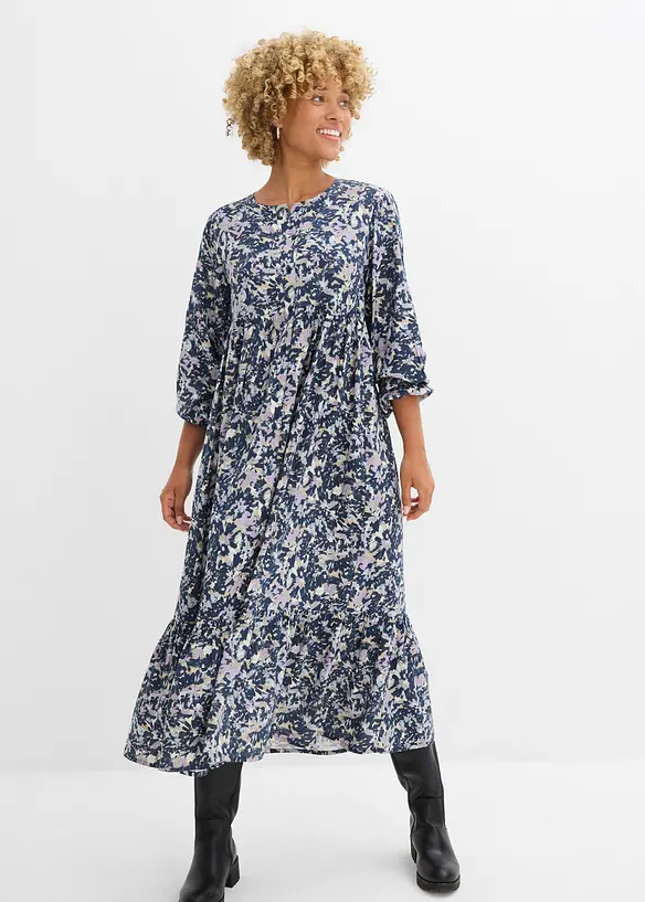 Blusenkleid aus fließender Viskose in blau von vorne (Totalaufnahme) - bonprix Blusenkleid aus fließender Viskose in blau von vorne (Totalaufnahme) - bonprix