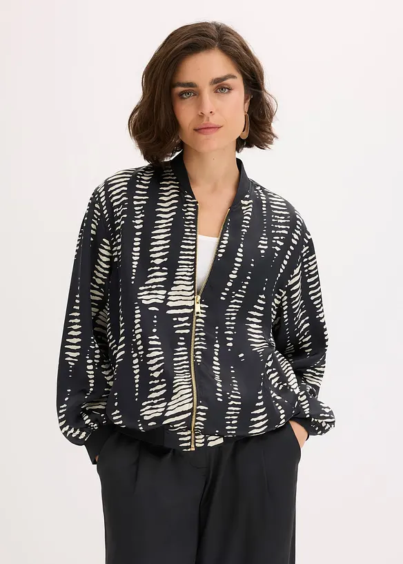 Blouson aus fließendem Satin in schwarz von vorne (im Anschnitt) - bonprix