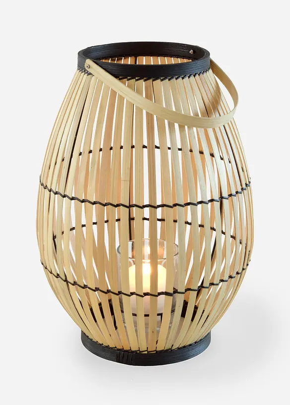 Windlicht mit Glaseinsatz in beige von vorne - bonprix