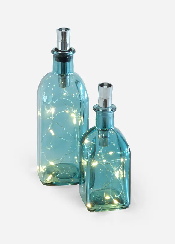 LED-Deko-Objekt Flaschen (2-tlg.Set) in blau von vorne - bonprix
