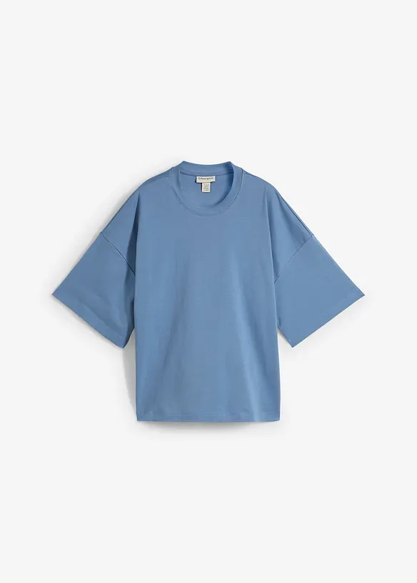 Kurzes Oversize-Shirt aus reiner schwerer Bio-Baumwolle in blau von vorne - bonprix