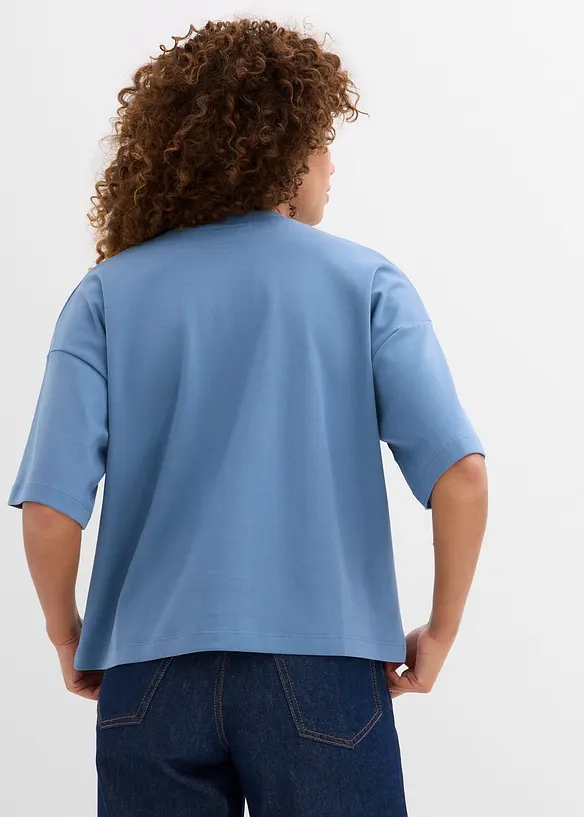 Kurzes Oversize-Shirt aus reiner schwerer Bio-Baumwolle in blau von hinten (im Anschnitt) - bonprix