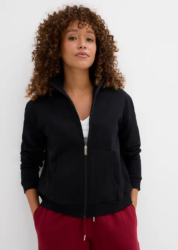 Sweatjacke aus reiner Bio-Baumwolle in schwarz von vorne (im Anschnitt) - bonprix Sweatjacke aus reiner Bio-Baumwolle in schwarz von vorne (im Anschnitt) - bonprix
