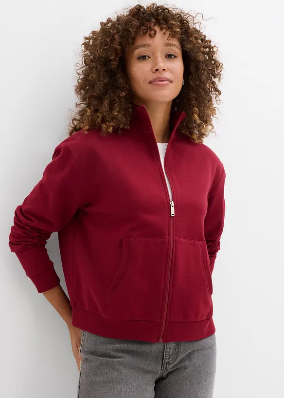 Sweatjacke aus reiner Bio-Baumwolle in rot von vorne (im Anschnitt) - bonprix Sweatjacke aus reiner Bio-Baumwolle in rot von vorne (im Anschnitt) - bonprix